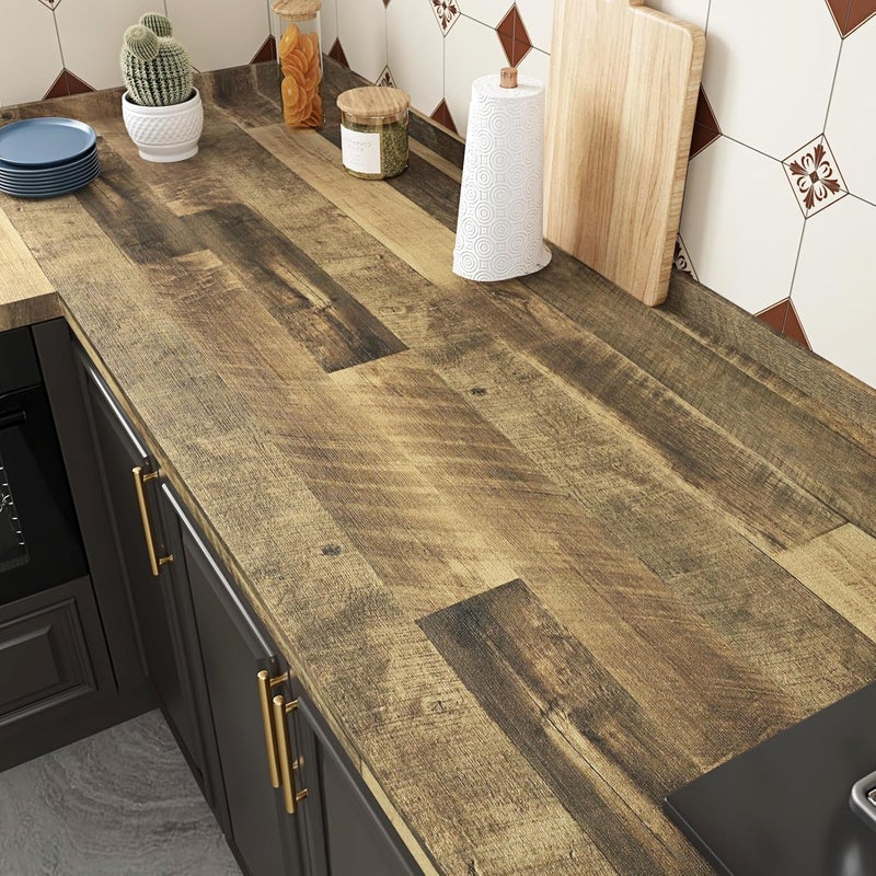 WESTICK Brown Wood Counter Top Peel and Stick Waterproof Wood Contact Paper for Countertops Self Adhesive Wooden Wallpaper Rustic Wooden Vinyl Countertop Wrap for Tables Kitchen Cabinets 15.8" x 78" - Image 2